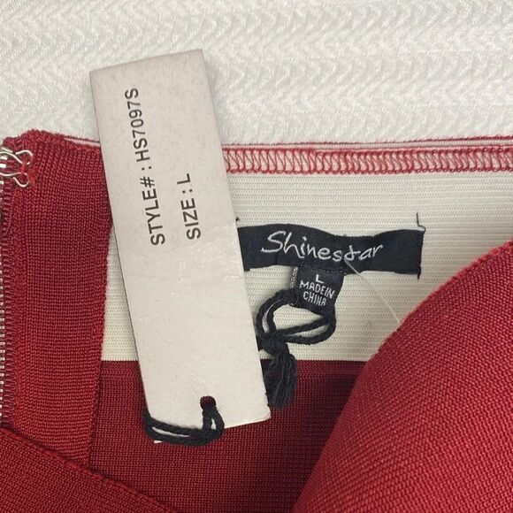 Shinestar Burgundy Bodycon Pencil Skirt Textured Bandage Silver Zip NWT L - Picture 3 of 9